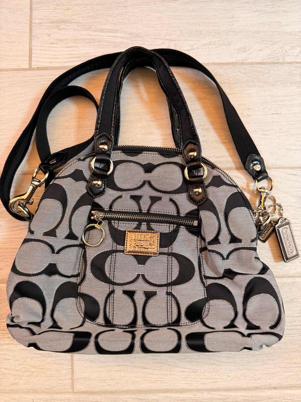 Coach Gray and Black Signature Jacquard Shoulder Bag